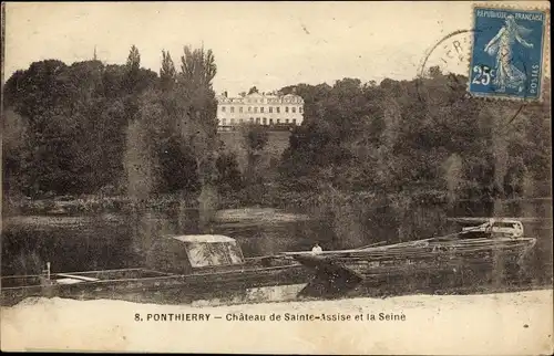 Ak Ponthierry Seine et Marne, Chateau de Sainte Assise et la Seine