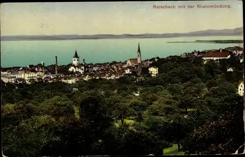 Ak Rorschach Kanton Sankt Gallen Schweiz, Blick auf den Ort, Rheinmündung