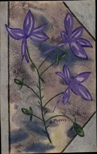 Handgemalt Ak Prevot, A., Blume mit lila Blüten