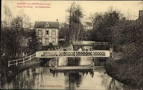 Ak Fleury sur Andelle Eure, Usine St. Victor, Les Passerelles