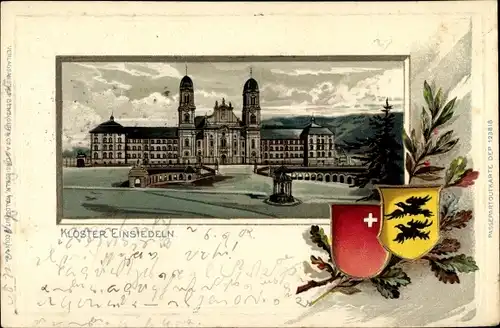 Präge Wappen Litho Einsiedeln Kanton Schwyz Schweiz, Kloster