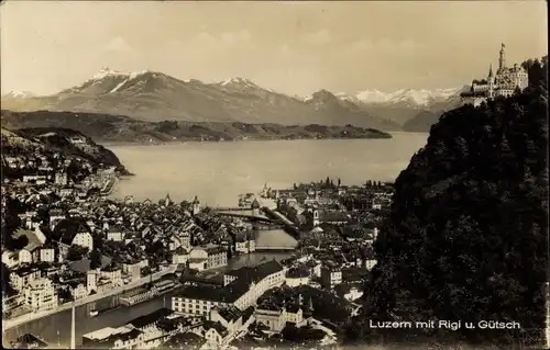 Ak Luzern Stadt Schweiz, Panorama vom Ort mit Rigi und Gütsch