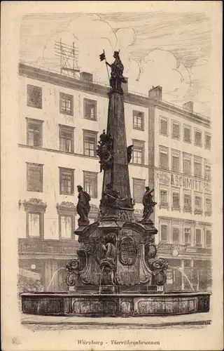 Künstler Ak Würzburg am Main Unterfranken, Vierröhrenbrunnen, Nr. 213