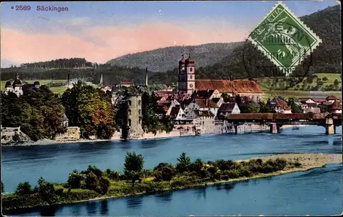 Ak Bad Säckingen am Hochrhein, Panorama, Kirche, Brücke