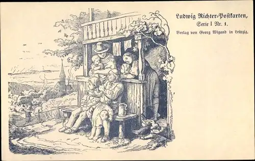 Künstler Ak Richter, Ludwig, Familie vor einem Haus, Serie I Nr. 1