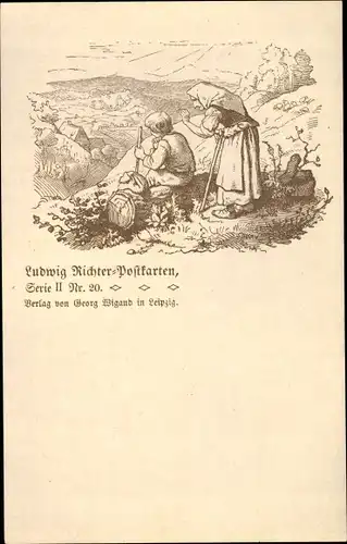 Künstler Ak Richter, Ludwig, Alte Frau, Wanderer, Serie II Nr. 20