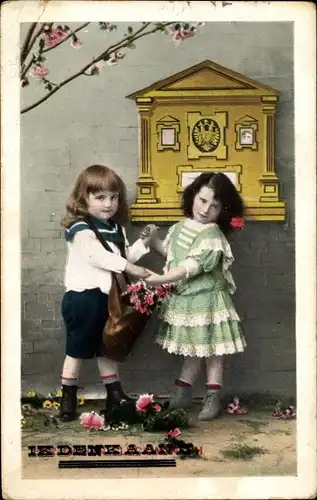 Wappen Ak Kinderportrait, Zwei Mädchen mit Blumen
