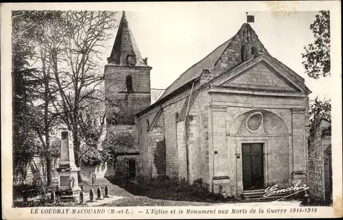 Ak Coudray Macouard Maine-et-Loire, L'Église et le Monument aux Morts de la Guerre