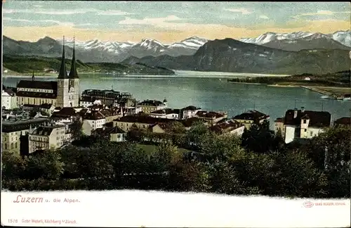 Ak Luzern Stadt Schweiz, Panorama vom Ort mit Alpen