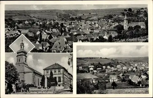 Ak Altheim in Baden, Gesamtansicht, Kirche, Schulhaus