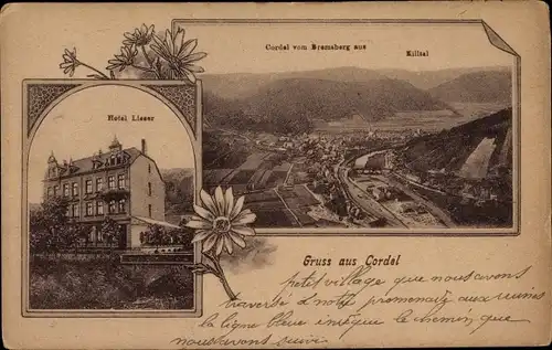 Passepartout Ak Kordel Eifel Rheinland Pfalz, Hotel Lieser, Ort vom Bremsberg aus, Killtal