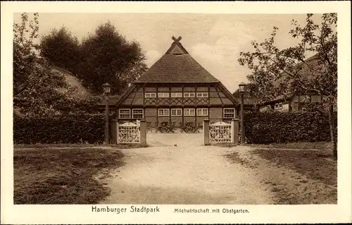 Ak Hamburg, Stadtpark, Milchwirtschaft mit Obstgarten, Lachmund