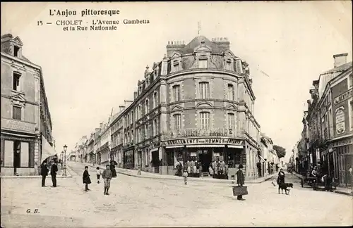 Ak Cholet Maine et Loire, L'Avenue Gambetta et la Rue Nationale