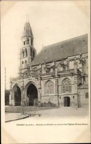 Ak Poissy Yvelines Portail et Fleche en pierre de l'Église Notre Dame