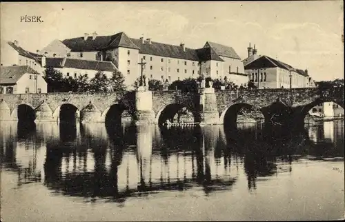 Ak Písek Pisek Südböhmen, Partie mit Brücke