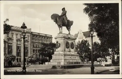 Ak Malmö Schweden, Carl X Gustafs Staty