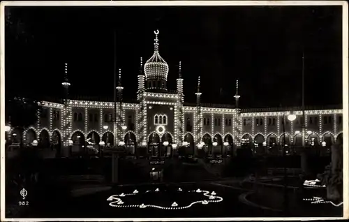 Ak København Kopenhagen Dänemark, Bazaren i Tivoli, illumineret