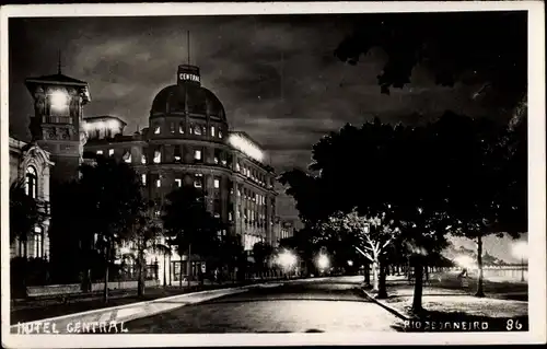 Ak Rio de Janeiro Brasilien, Hotel Central, Nachtansicht