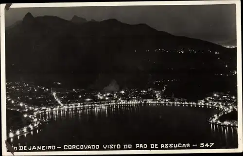 Ak Rio de Janeiro Brasilien, Corcovado do Pao de Assucar, Nachtansicht