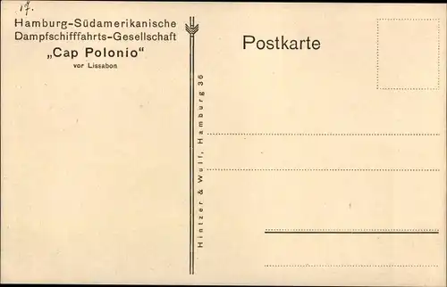 Künstler Ak Dampfschiff Cap Polonio vor Lissabon, HSDG