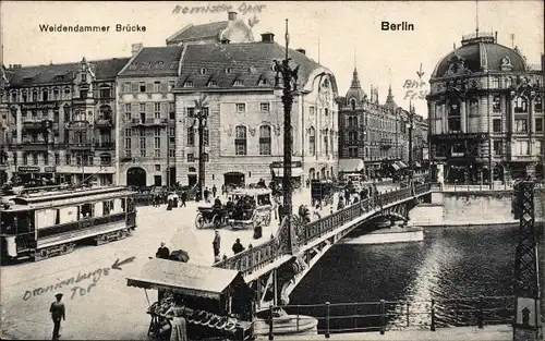 Ak Berlin Mitte, Weidendammer Brücke, Straßenbahn