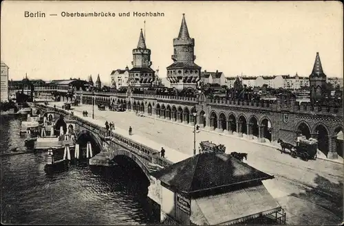 Ak Berlin Kreuzberg, Oberbaumbrücke, Hochbahn