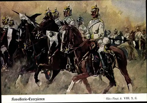 Künstler Ak Döbrich-Steglitz, Kavallerie Exerzieren, Kürassier Regt 8 VIII U k