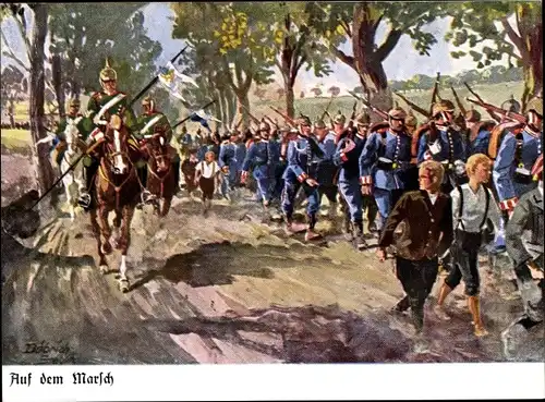 Künstler Ak Döbrich-Steglitz, Auf dem Marsch