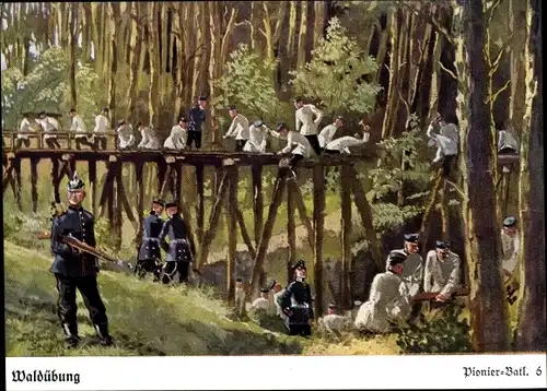 Künstler Ak Döbrich-Steglitz, Waldübung, Pionier Batl 6