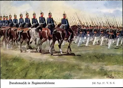 Künstler Ak Döbrich-Steglitz, Parademarsch in Regimentskolonne, Füsilier Regt 37 5 A k