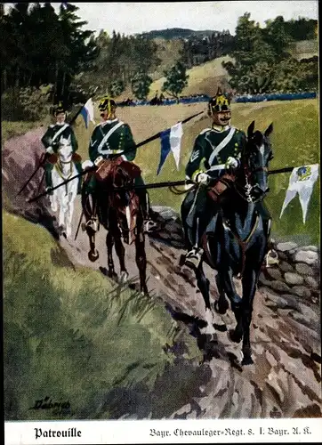 Künstler Ak Döbrich-Steglitz, Patrouille, Bayr Chevauleger Regt 8 I Bayr A k