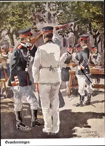 Künstler Ak Döbrich-Steglitz, Gewehrreinigen