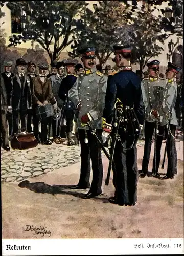 Künstler Ak Döbrich-Steglitz, Rekruten, Offiziere, Hessisches Infanterie Regiment 118