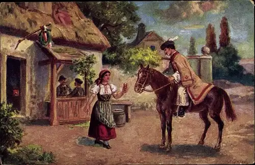 Künstler Ak Ungarn, Bauernmädchen, Reiter, Volkstracht