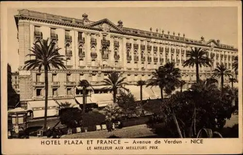 Ak Nice Nizza Alpes Maritimes, Hotel Plaza et France, Avenue de Verdun