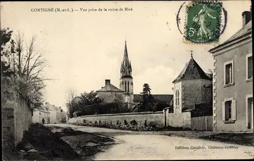 Ak Contigné Les Hauts d’Anjou Maine et Loire, Vue prise de la route de Miré