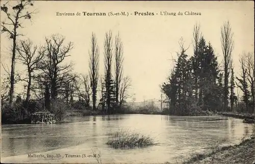 Ak Presles en Brie Seine et Marne, L'Etang du Chateau