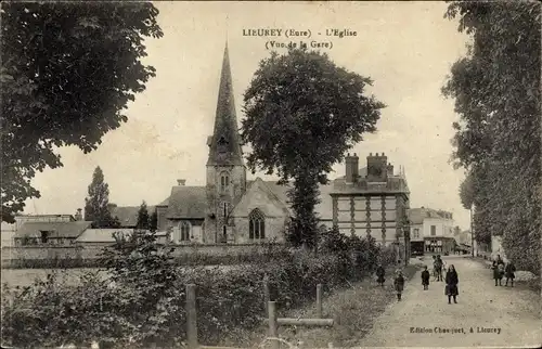 Ak Lieurey Eure, L'Église, Vue de la Gare