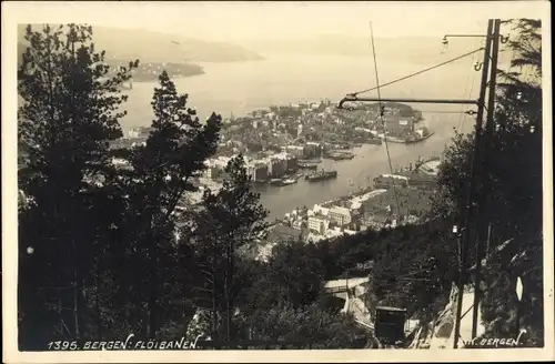 Foto Ak Fløibanen Bergen Norwegen, Blick auf den Fjord