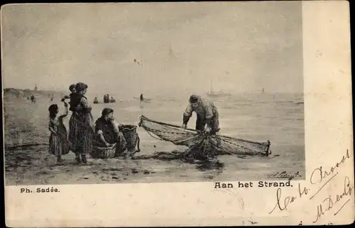 Künstler Ak Zaandam Zaanstad Nordholland, Aan het Strand, Fischer