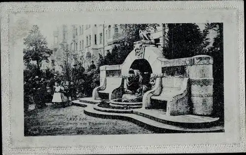 Präge Passepartout Ak Leipzig, Märchenbrunnen am Thomasring