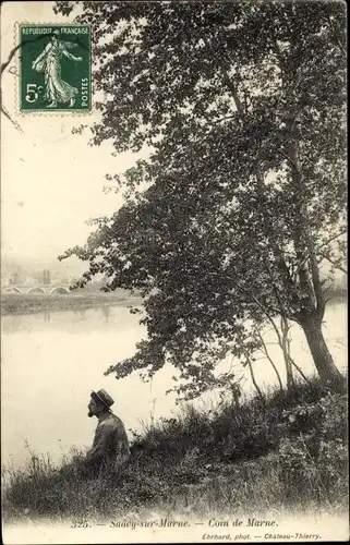 Ak Saacy sur Marne Seine et Marne, Flusspartie