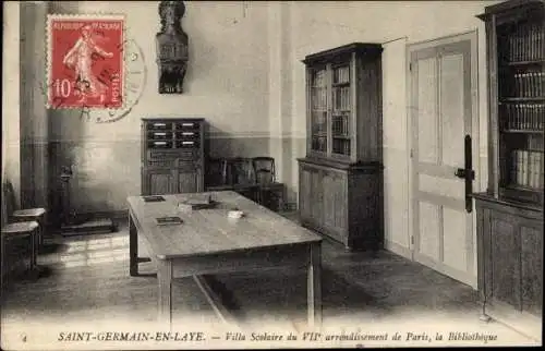 Ak Saint Germain en Laye Yvelines, Villa Scolaire du VII arrondissement de Paris, le Bilbiotheque