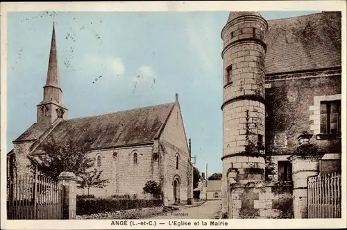Ak Angé Loir-et-Cher, L'Église et la Mairie