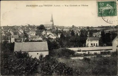 Ak Ouzouer sur Trézée Loiret, Vue Générale et l'Ecluse