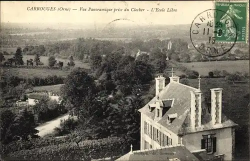 Ak Carrouges Orne, Vue Panoramique prise du Clocher, L'École Libre