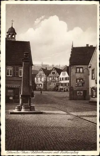 Ak Ottweiler im Kreis Neunkirchen Saarland, Schlossbrunnen mit Rathausplatz