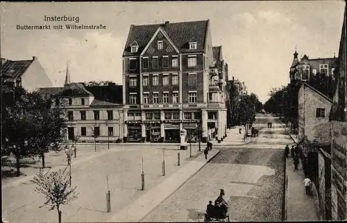 Ak Tschernjachowsk Insterburg Ostpreußen, Buttermarkt mit Wilhelmstraße, Falken Drogerie