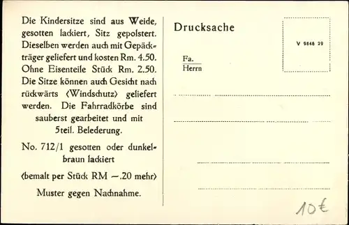 Ak Coburg in Oberfranken, Korbwaren A. Wedel, Fahrrad