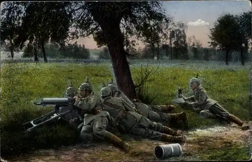 Ak Infanterie Maschinen Gewehr, Abteilung in Erwartung des Feindes, deutsche Soldaten, Kaiserreich